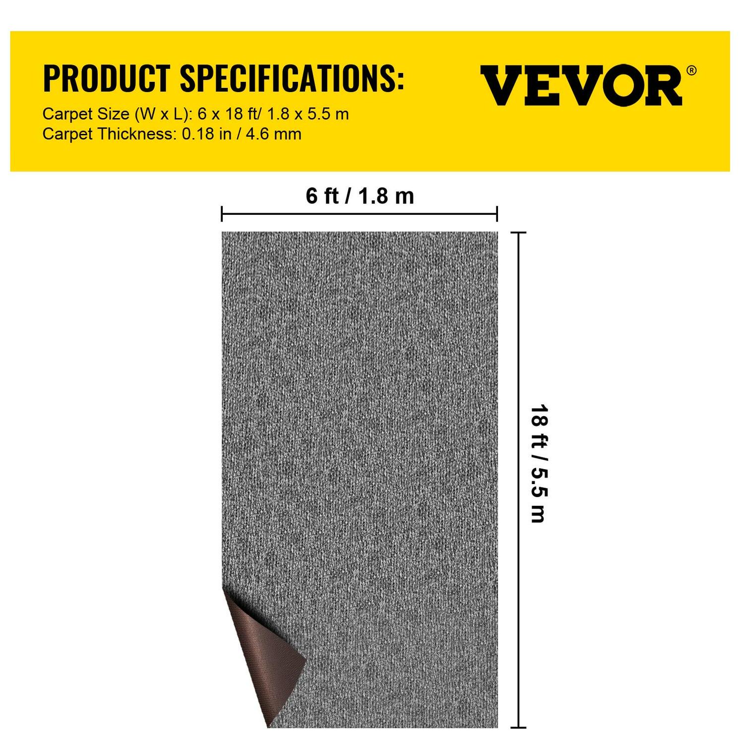 VEVOR Boat Carpet 6x18' Indoor Outdoor Marine Carpet Rug - Size Optional - 32 oz. waterproof patio Anti-slide rug, Gray - Image 7