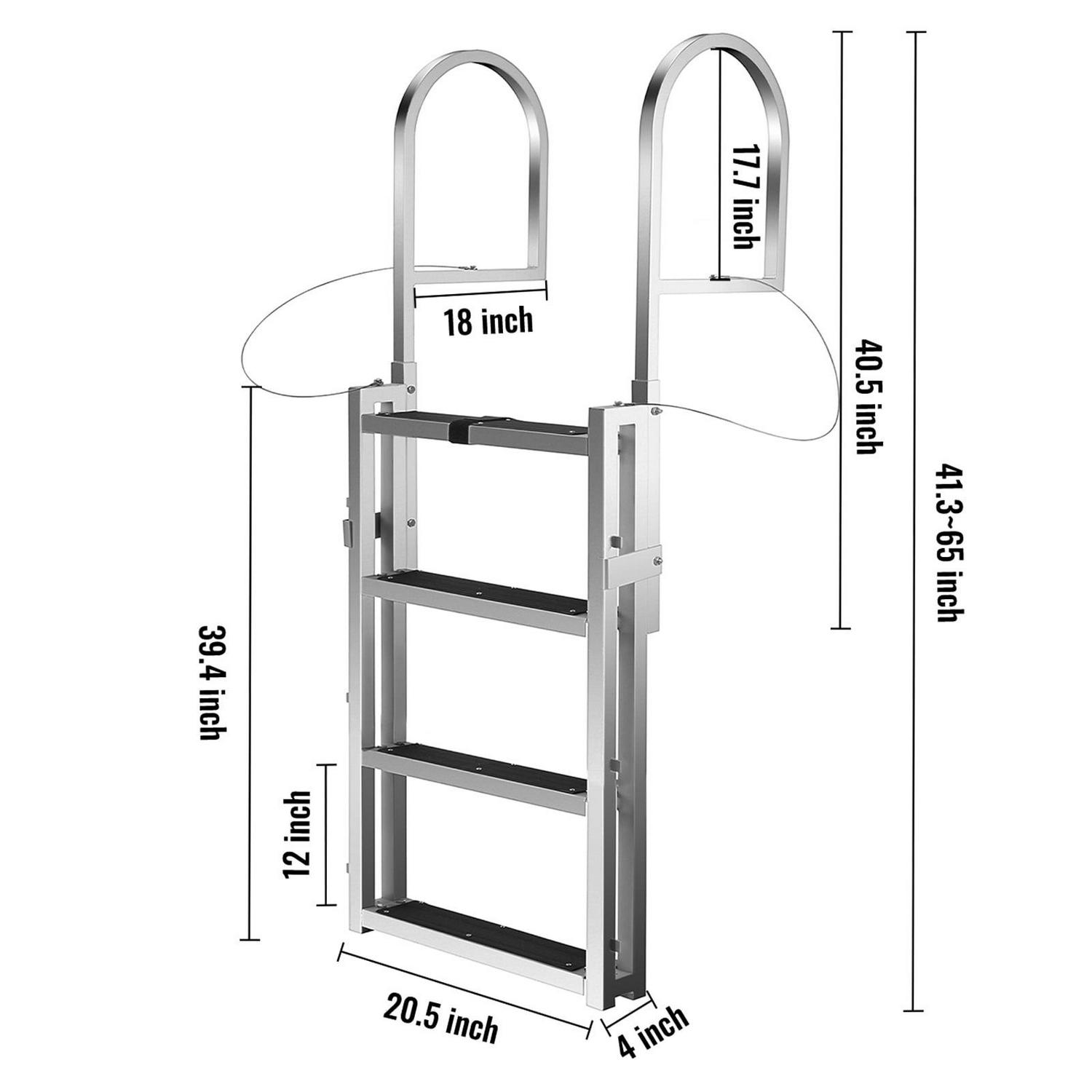 VEVOR Boat Ladder 4-Step with Rubber Mat, Aluminum Dock Ladder Adjustable Height w/Handrails, Heavy Duty Swim Pool Ladder 330lbs Capacity Fixed Dock Ladder Matte Finish - Image 8