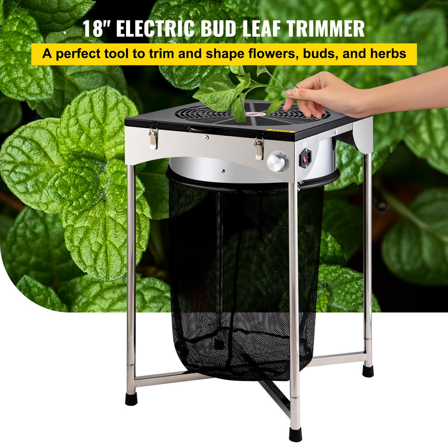 VEVOR Bud Leaf Trimmer, 18 inch Electric Hydroponic Dry or Wet Plant Trimming Machine, Adjustable 3 Speed 110V, with Sharp Stainless Steel Blades, Twisted Spin Cut for Flowers, Leaves, Herbs - Image 2
