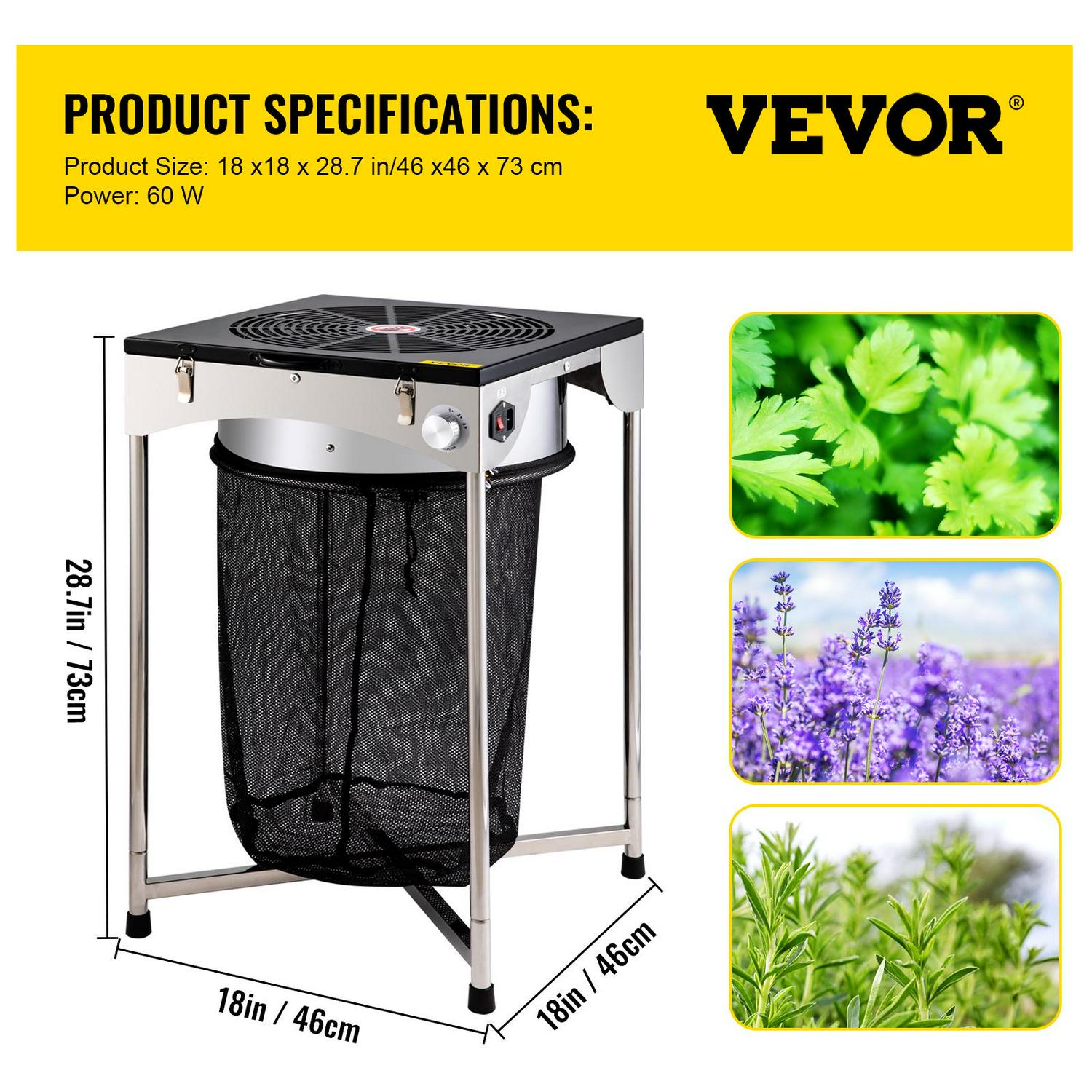 VEVOR Bud Leaf Trimmer, 18 inch Electric Hydroponic Dry or Wet Plant Trimming Machine, Adjustable 3 Speed 110V, with Sharp Stainless Steel Blades, Twisted Spin Cut for Flowers, Leaves, Herbs - Image 7