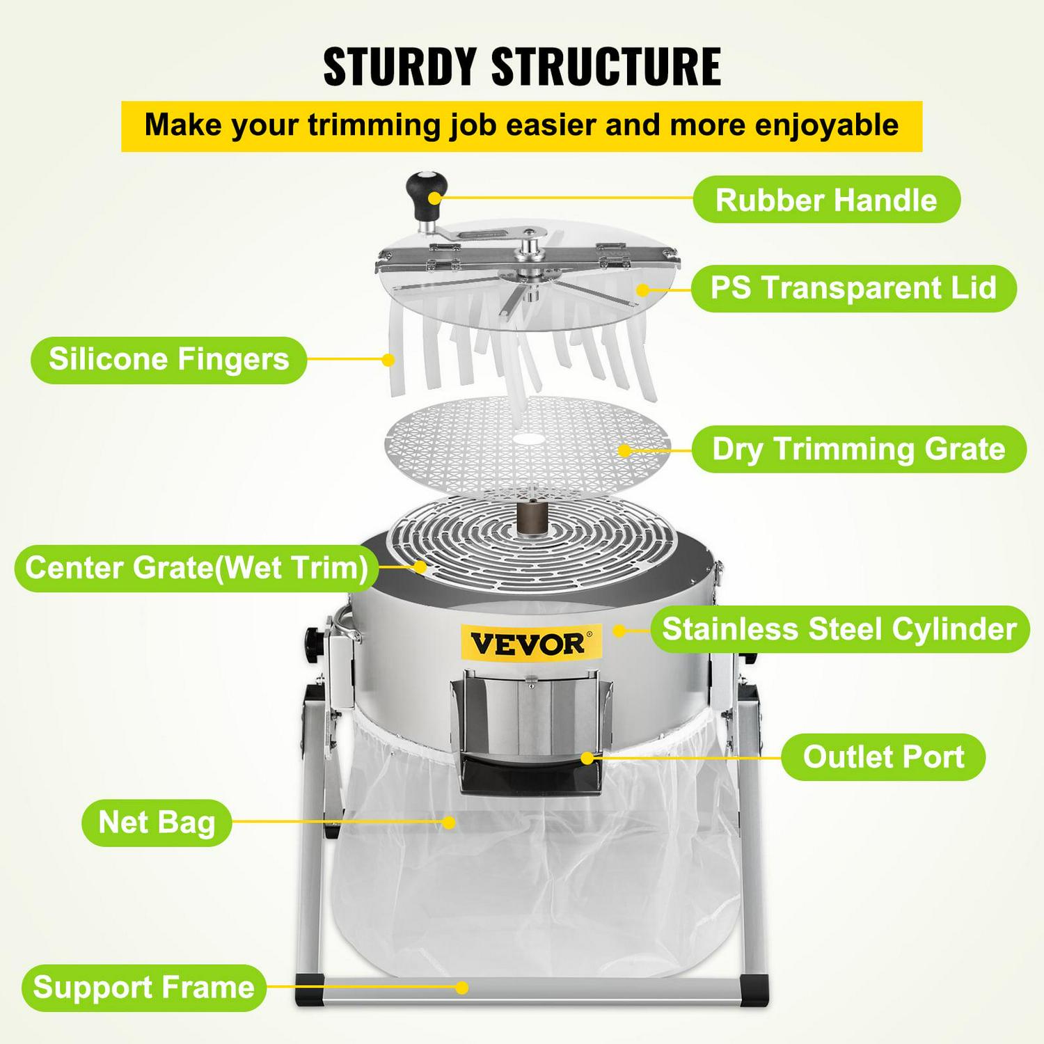 VEVOR Bud Leaf Trimmer, 16 inch Manual Hydroponic Dry or Wet Plant Trimming Machine, with Sharp Stainless Steel Blades & Solid Metal Gearbox, Twisted Spin Cut for Flowers, Leaves, Herbs - Image 3