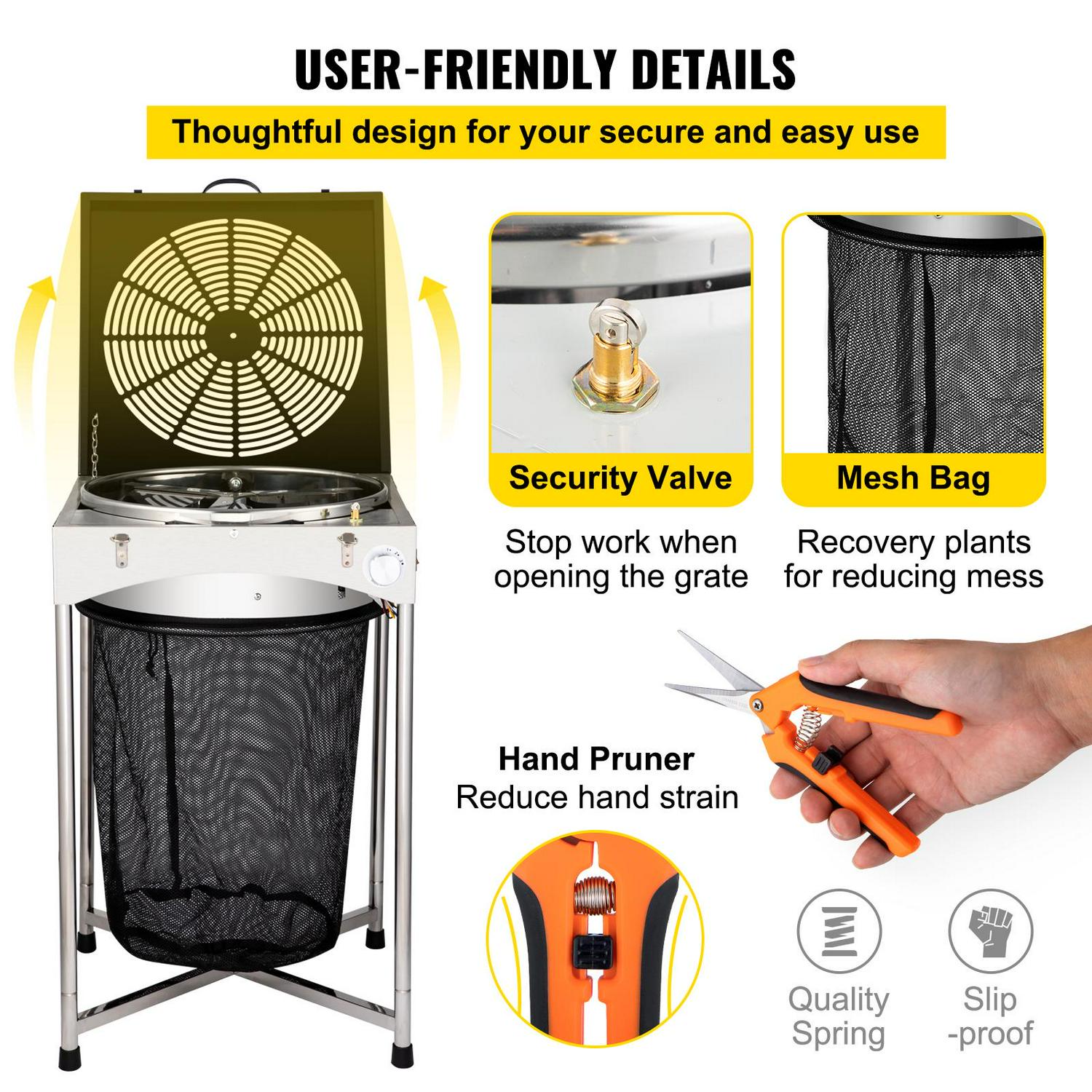 VEVOR Bud Leaf Trimmer, 18 inch Electric Hydroponic Dry or Wet Plant Trimming Machine, Adjustable 3 Speed 110V, with Sharp Stainless Steel Blades, Twisted Spin Cut for Flowers, Leaves, Herbs - Image 5