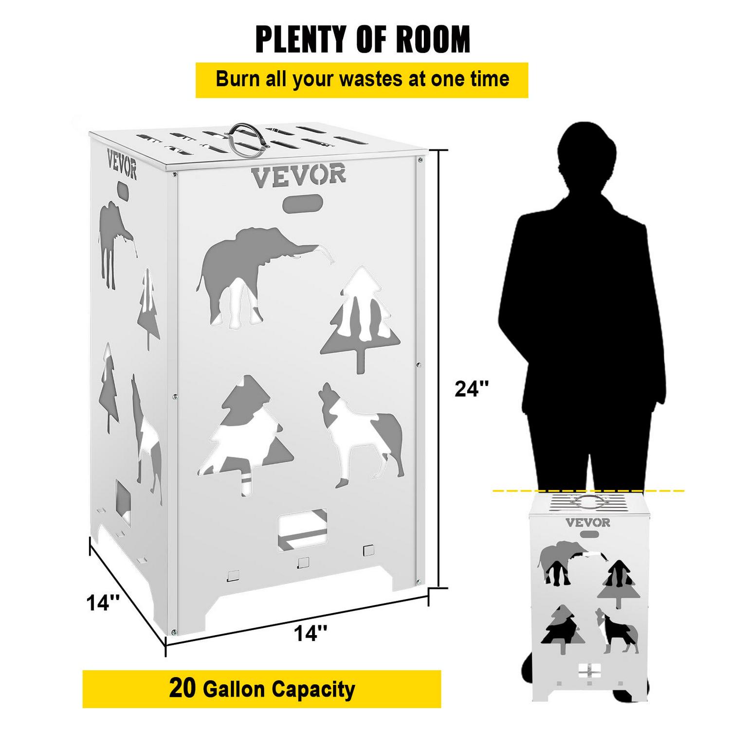 VEVOR Burn Barrel, 14x14x24 inch Burn Cage, Stainless Steel Cage Incinerator, Incinerator Barrel with Lid and Handle for Outdoors - Image 5