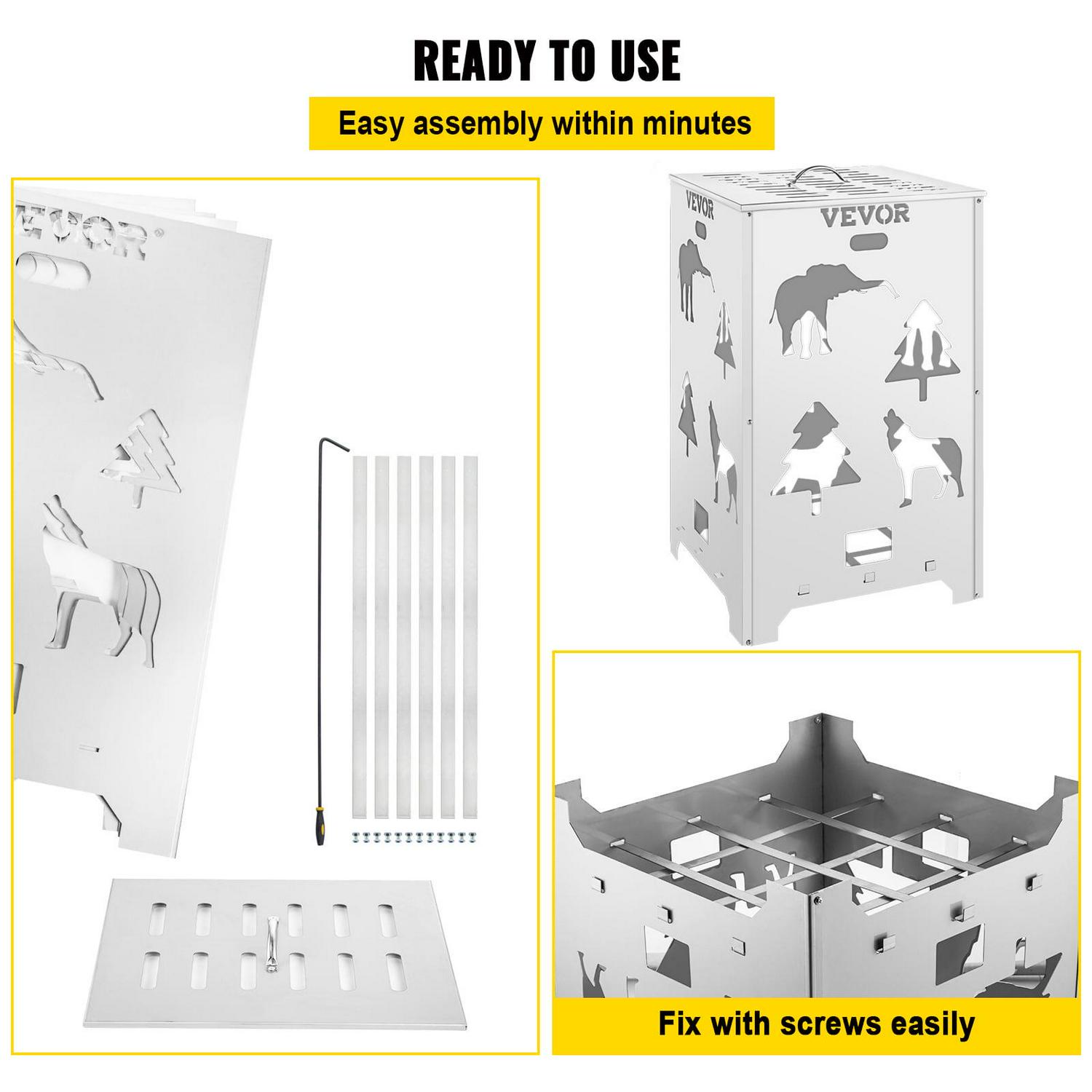 VEVOR Burn Barrel, 14x14x24 inch Burn Cage, Stainless Steel Cage Incinerator, Incinerator Barrel with Lid and Handle for Outdoors - Image 6