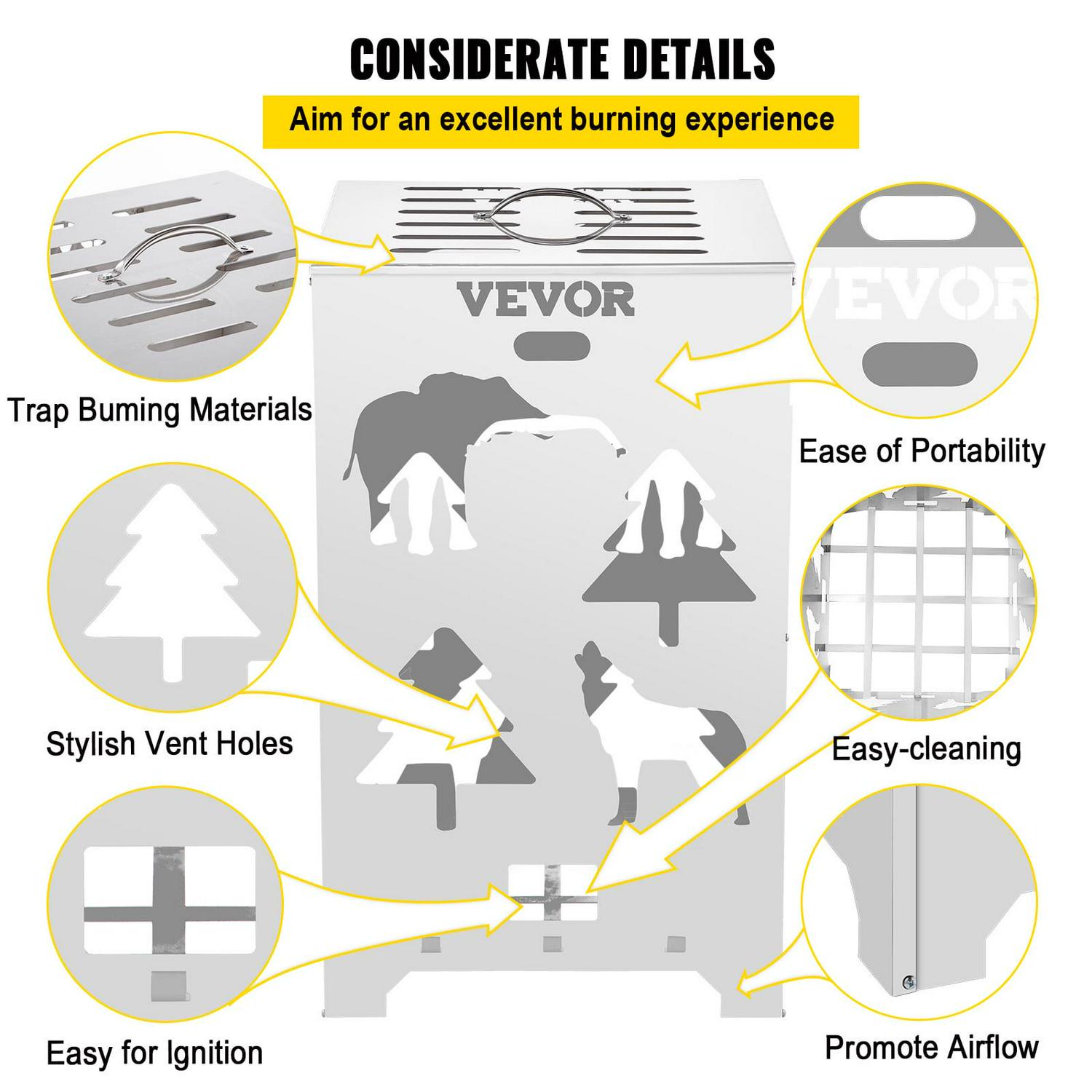 VEVOR Burn Barrel, 14x14x24 inch Burn Cage, Stainless Steel Cage Incinerator, Incinerator Barrel with Lid and Handle for Outdoors - Image 4