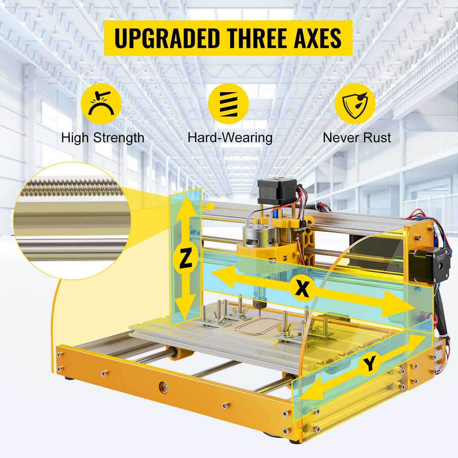 VEVOR CNC Router Machine, 3018-PRO with GRBL Offline Control, Limit Switches & Emergency-Stop, PCB PVC Wood leather Engraving Machine, Dustproof Safe Acrylic Baffle, XYZ Working Area 300 x 180 x 45mm - Image 5