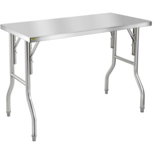 VEVOR Commercial Work Table Workstation 48 x 30 Inches Folding Commercial Prep Table, Heavy-Duty Stainless-Steel Folding Table with 661 lbs Load, Silver Stainless-Steel Kitchen Island