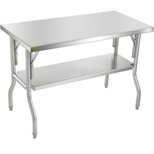 VEVOR Commercial Worktable Workstation 48 x 24 inch Folding Commercial Prep Table, Heavy-duty Stainless Steel Folding Table with 772 lbs Load, Kitchen Work Table