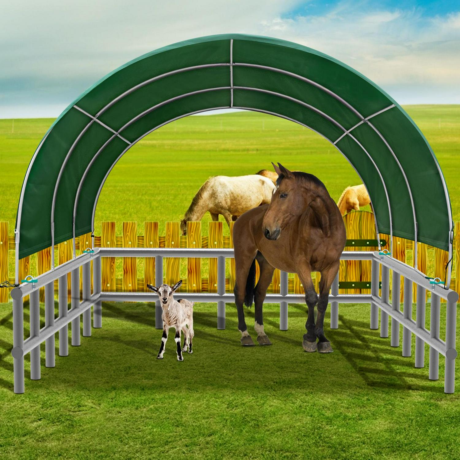 VEVOR Corral Shelter 10×10', Livestock Shade Animal Shelter, Steel Metal Waterproof Corral Panels for Horses and Other Livestock - Image 9