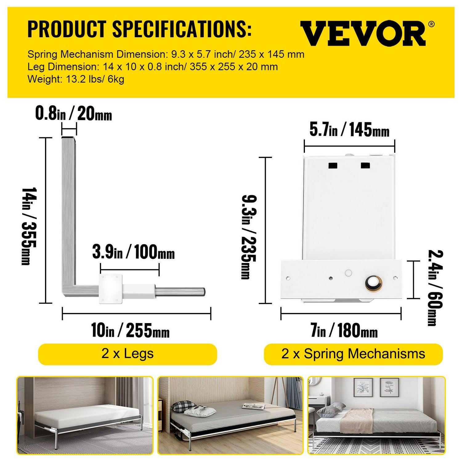 VEVOR DIY Murphy Bed Hardware Kit Horizontal Mounting Wall Bed Springs Mechanism Heavy Duty Bed Support Hardware DIY Kit for Twin Size Bed - Image 8
