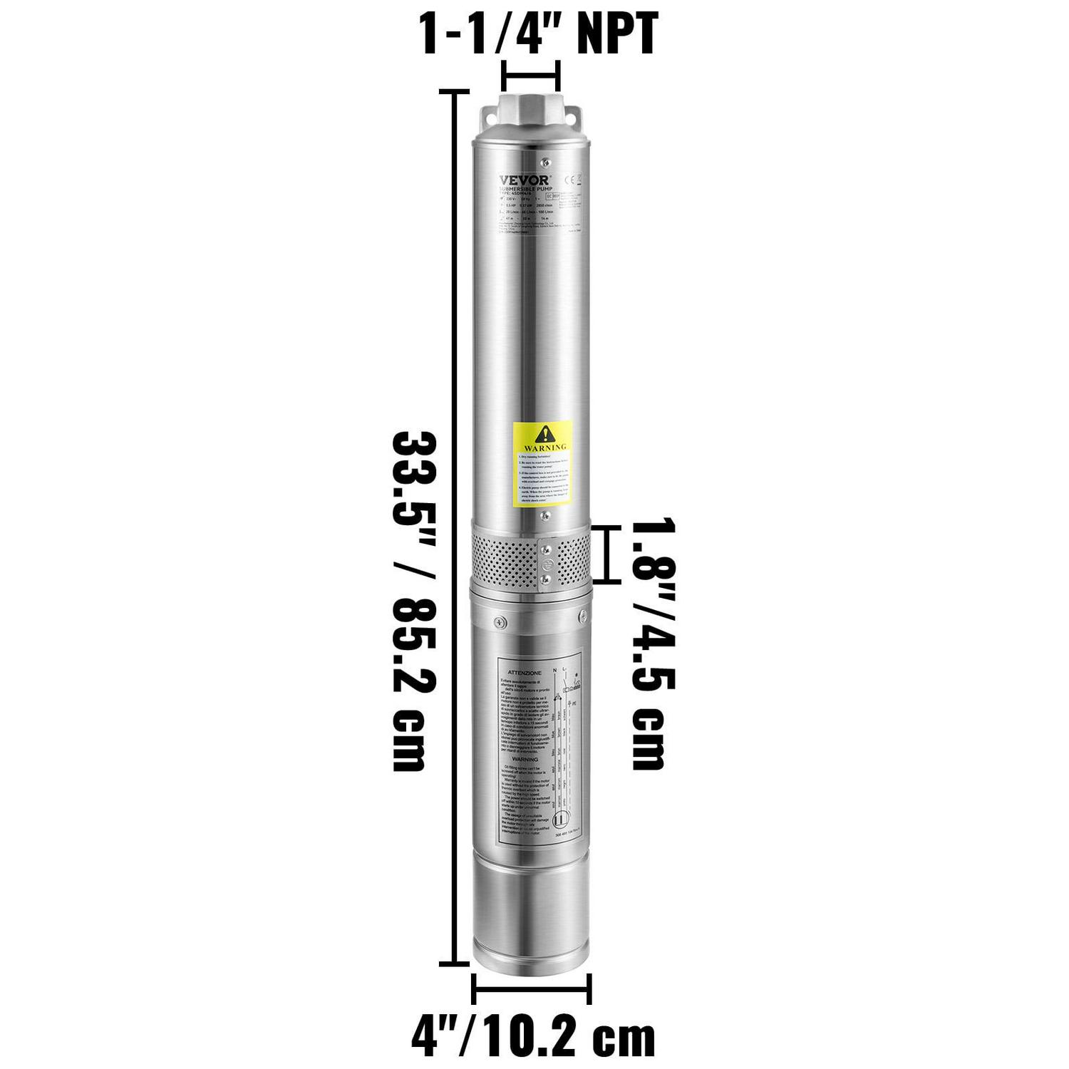 VEVORDeep Well Submersible Pump, 1.5HP 115V/60Hz, 37GPM 276ft Head, with 33 ft Cord & External Control Box, 4 inch Stainless Steel Water Pumps for Industrial, Irrigation and Home Use, IP68 Waterproof - Image 8