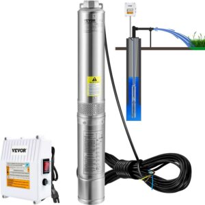 VEVOR Deep Well Submersible Pump, 2HP 230V/60Hz, 37GPM 427 ft Head, with 33 ft Cord & External Control Box, 4 inch Stainless Steel Water Pumps for Industrial, Irrigation and Home Use, IP68 Waterproof