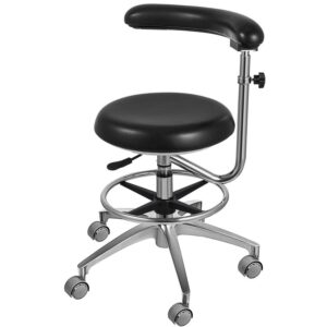 VEVOR Dental Stool Chair Barber Stool Rolling Swivel Salon Leather Stool with Back and Foot Rest Adjustable Height for Salon, Tattoo, Black