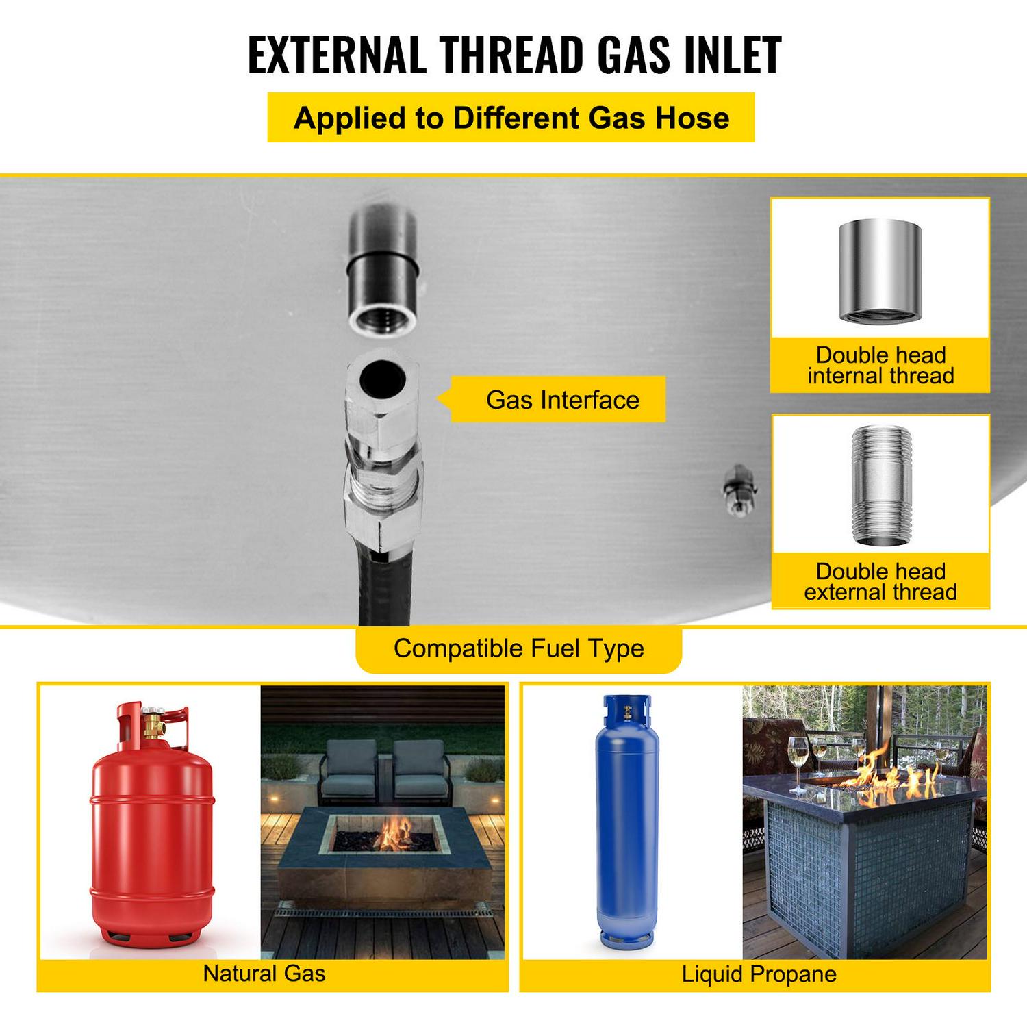 VEVOR Drop in Fire Pit Pan, 18" x 18" Square Fire Pit Burner, Stainless Steel Gas Fire Pan, Fire Pit Burner Pan with 1 Pack Volcanic Rock Fire Pit Insert with 90K BTU for Keeping Warm - Image 4