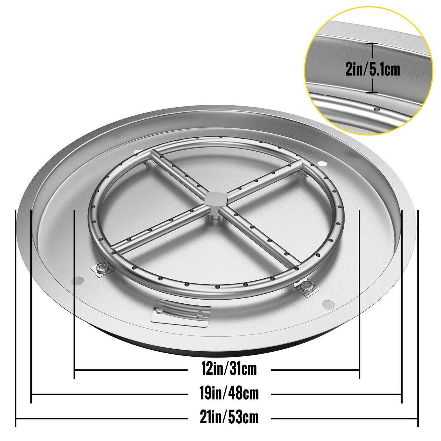 VEVOR Drop in Fire Pit Pan, 19" x 19" Round Fire Pit Burner, Stainless Steel Gas Fire Pan, Fire Pit Burner Pan with 1 Pack Volcanic Rock Fire Pit Insert with 90K BTU for Keeping Warm - Image 8
