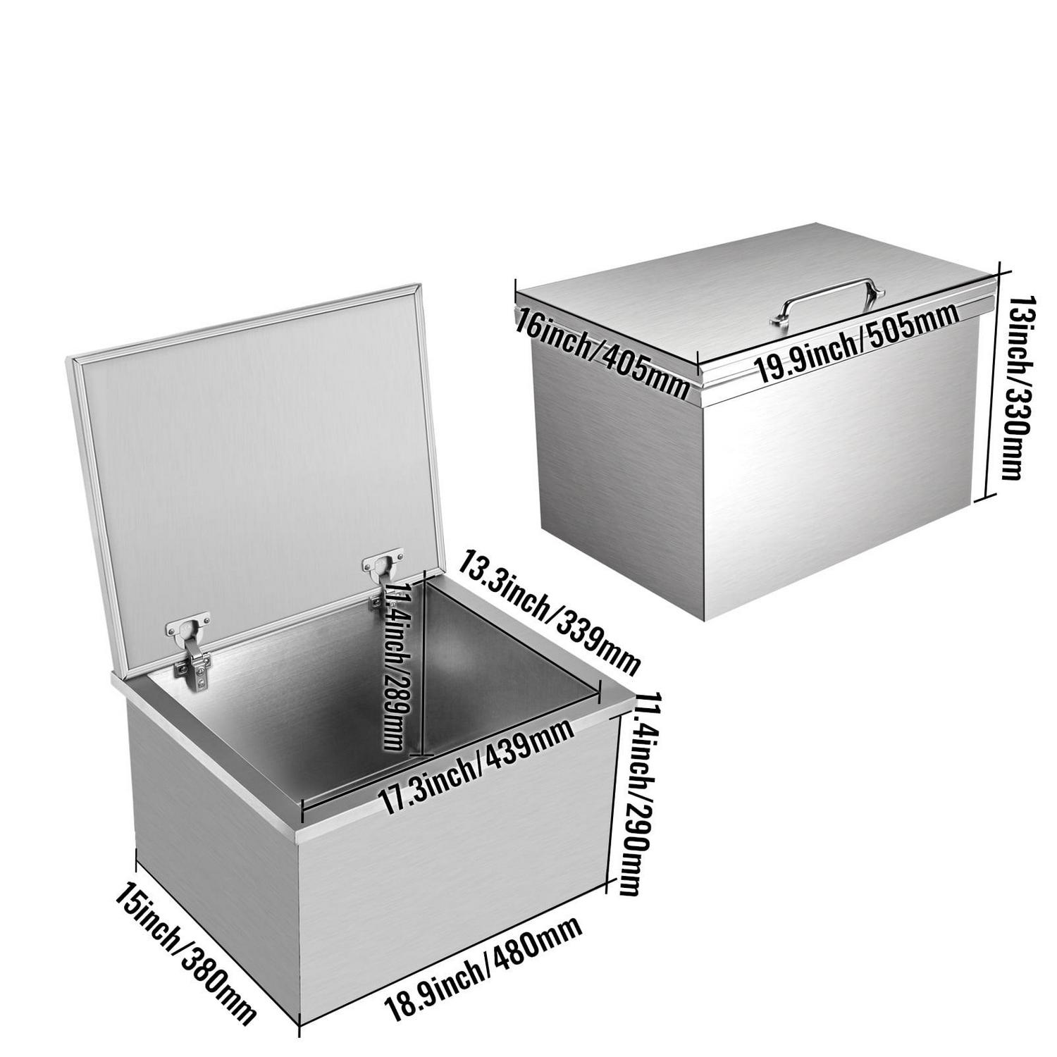 VEVOR Drop in Ice Bin Chest 20x16x13 inch Drop in Cooler Stainless Steel Outdoor Drop in Ice Chest with Cover Bar Ice Bin 40.9 qt Drop in Wine Drops Drain-pipe and Drain Plug Included - Image 8