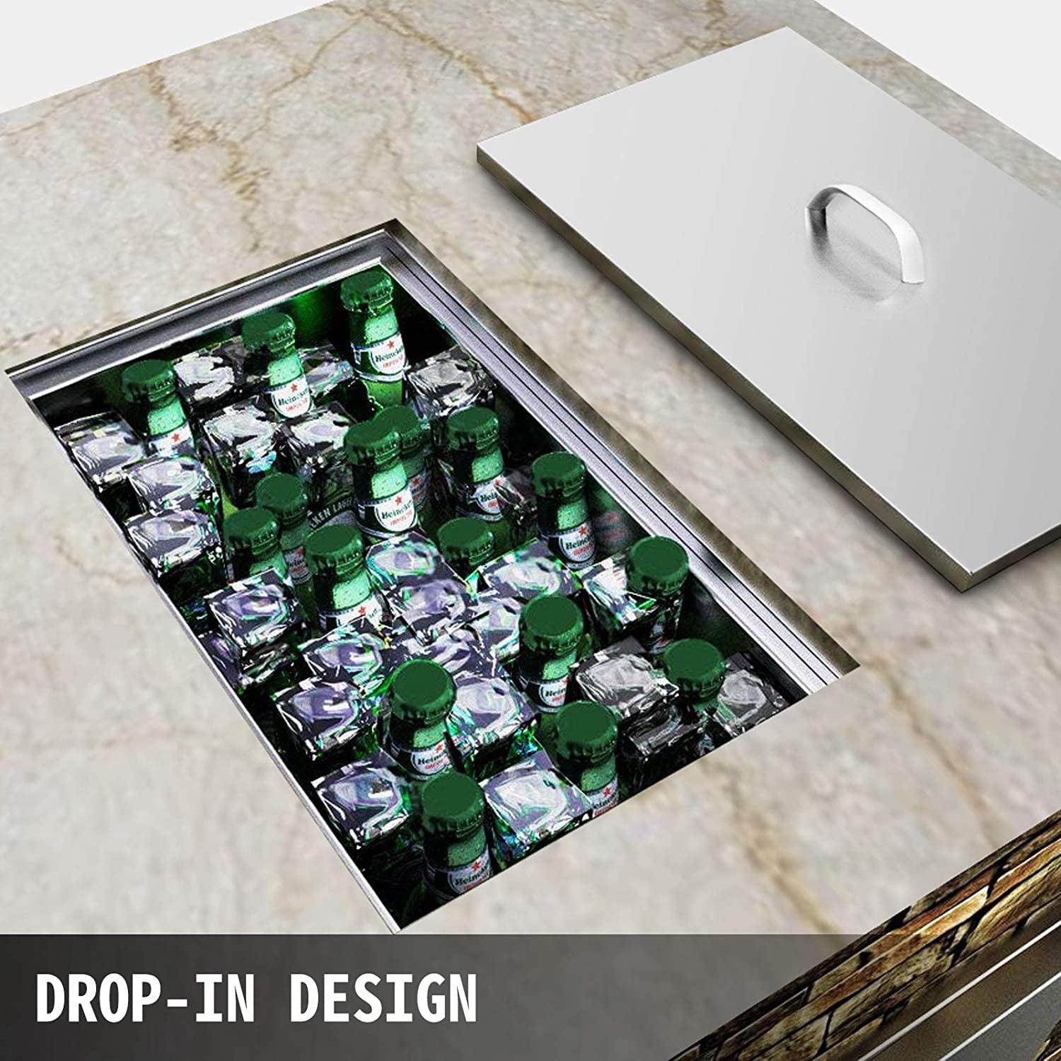 VEVOR Drop in Ice Chest 20"Lx14"Wx12"H with Cover 304 Stainless Steel Drop in Cooler Included Drain-pipe and Drain Plug Drop in Ice Bin for Cold Wine Beer - Image 4