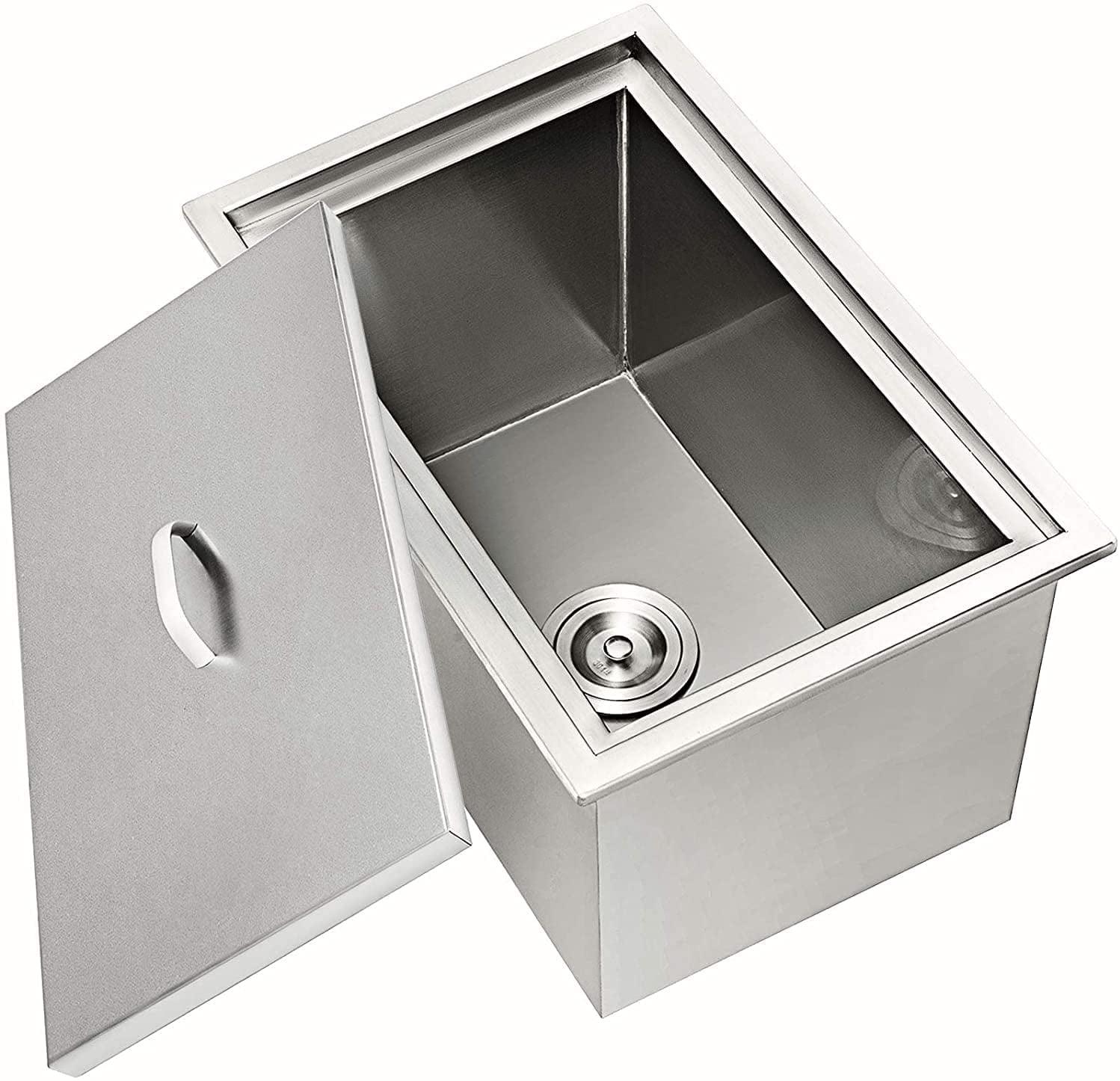 VEVOR Drop in Ice Chest 20"Lx14"Wx12"H with Cover 304 Stainless Steel Drop in Cooler Included Drain-pipe and Drain Plug Drop in Ice Bin for Cold Wine Beer