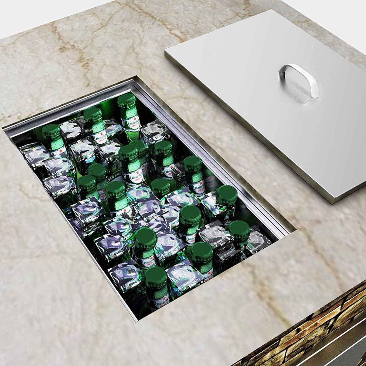 VEVOR Drop in Ice Chest 20"Lx14"Wx12"H with Cover 304 Stainless Steel Drop in Cooler Included Drain-pipe and Drain Plug Drop in Ice Bin for Cold Wine Beer - Image 9