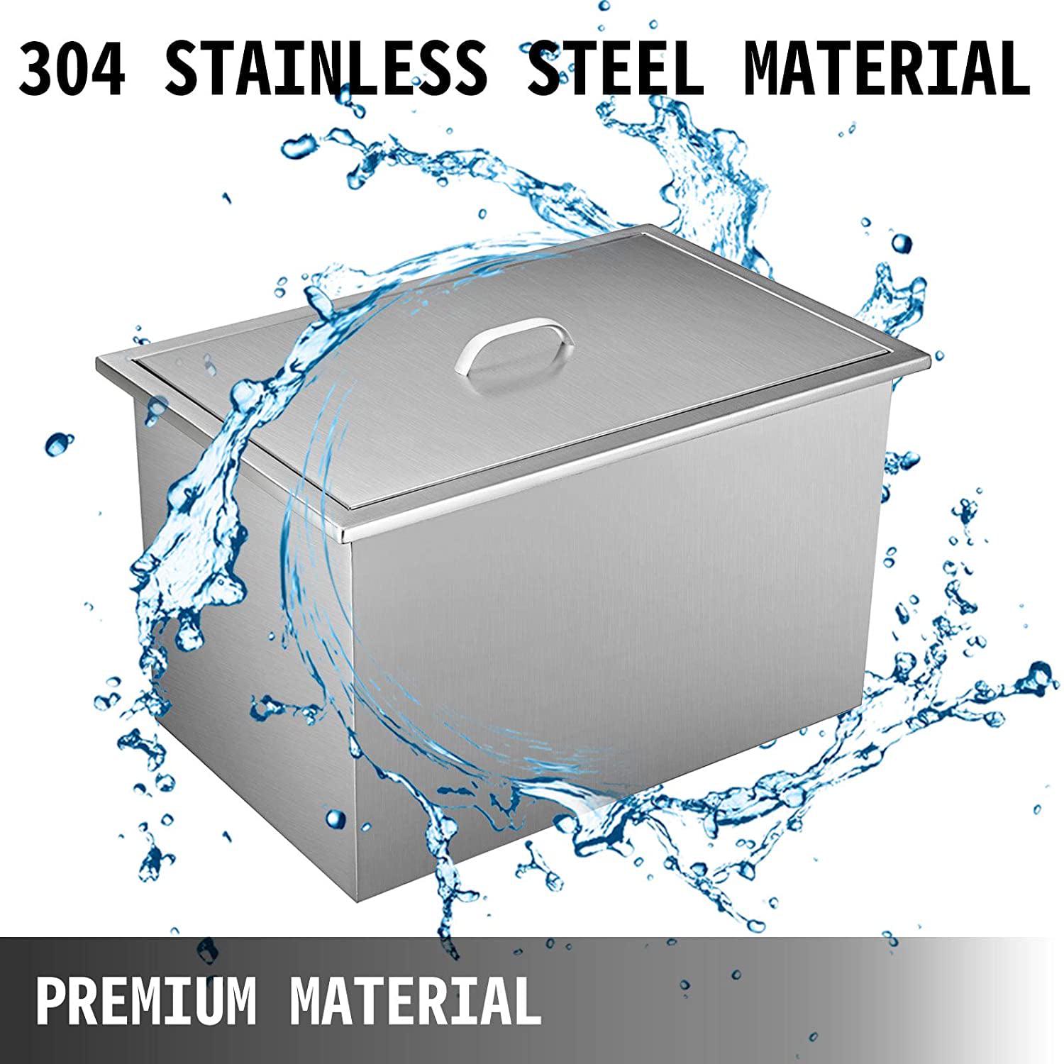 VEVOR Drop in Ice Chest 20"Lx14"Wx12"H with Cover 304 Stainless Steel Drop in Cooler Included Drain-pipe and Drain Plug Drop in Ice Bin for Cold Wine Beer - Image 3