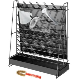 VEVOR Drying Rack for Lab 90 Pegs Lab Glassware Rack Steel Wire Glassware Drying Rack Wall-Mount/Free-Standing Detachable Pegs Lab Glass Drying Rack Black Cleaning Frame for School Laboratory Utensils