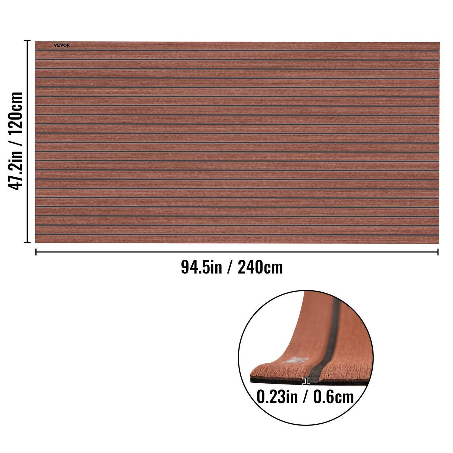 VEVOR EVA Foam Faux Teak Boat Decking Sheet 94.5 In. x 47.2 In.6 mm Thick Non-Skid Self-Adhesive for Marine Yacht RV Swimming Pool Garden Boat Flooring Sheet Dark Brown + Black Seam, Boat Accessories - Image 8