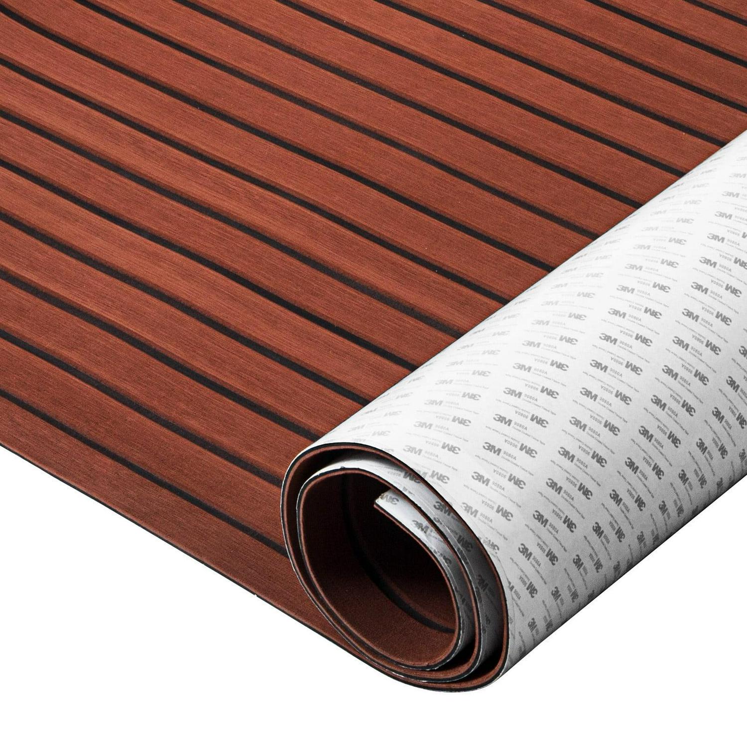 VEVOR EVA Foam Faux Teak Boat Decking Sheet 94.5 In. x 47.2 In.6 mm Thick Non-Skid Self-Adhesive for Marine Yacht RV Swimming Pool Garden Boat Flooring Sheet Dark Brown + Black Seam, Boat Accessories - Image 9
