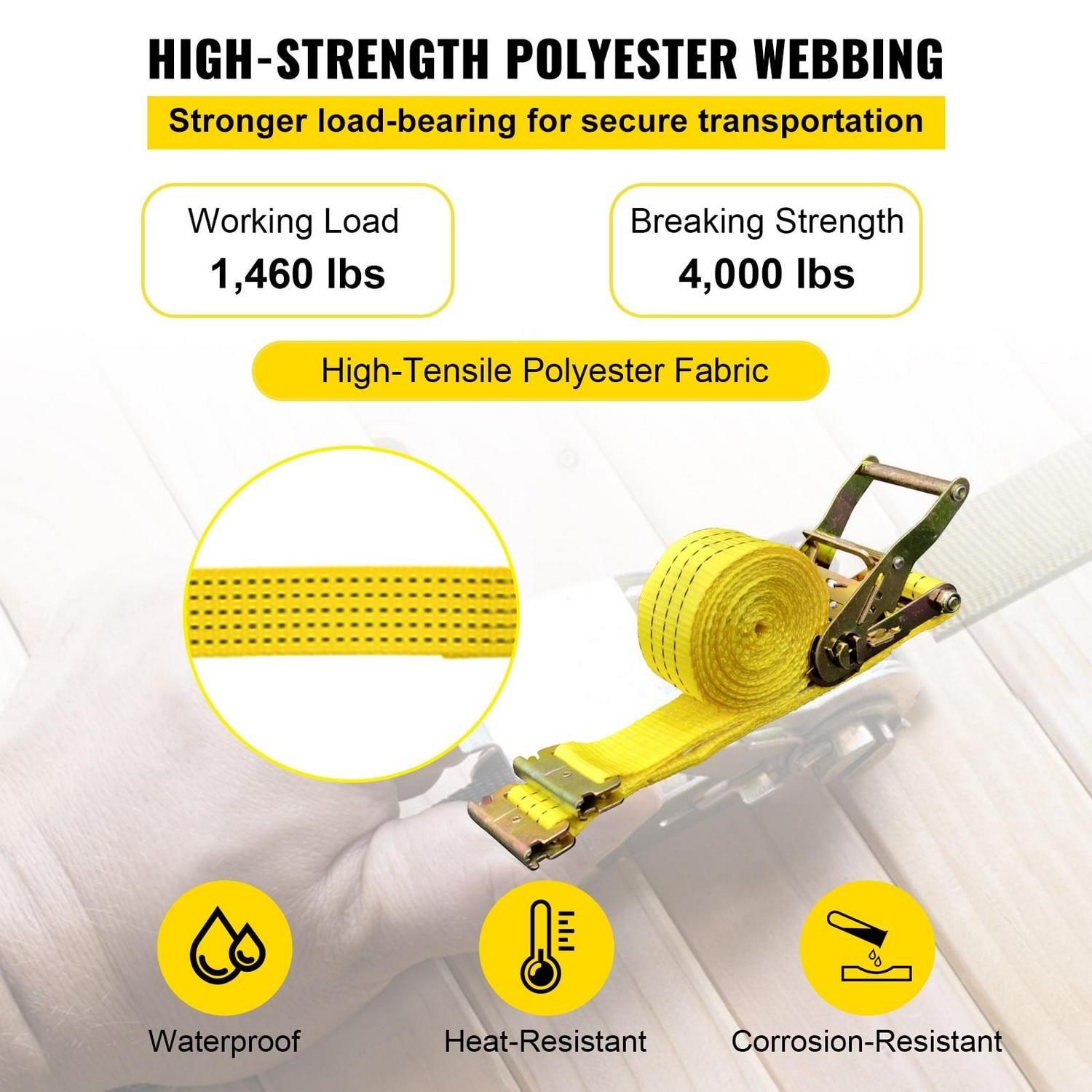 VEVOR E-Track Ratchet Strap, 8 Pack 2" x 15' E Track Straps 4400 lbs Breaking Strength, w/ Polyester Webbing & Spring Fitting & Ratchets, Durable Tie-Downs for Motorcycles, Tire, Trailer Loads - Image 3