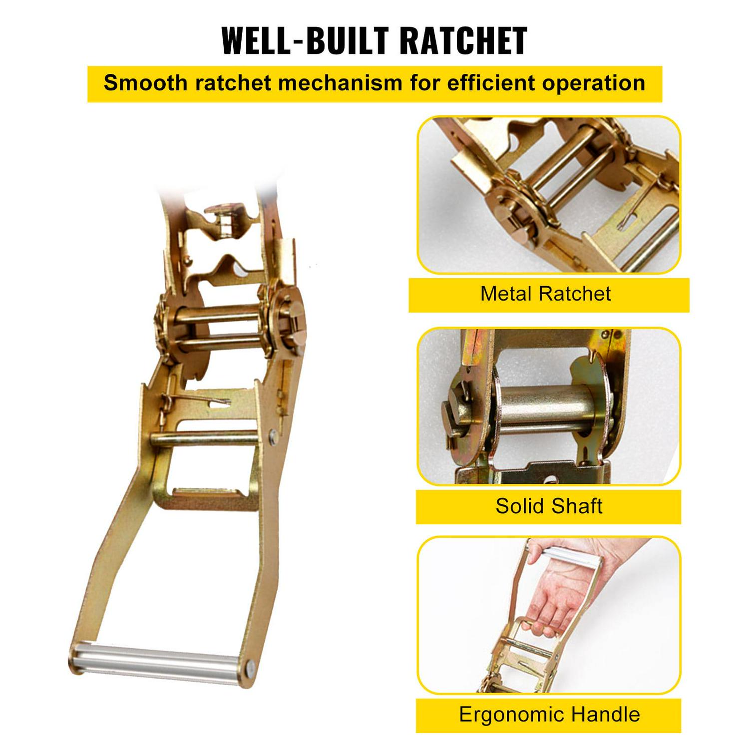 VEVOR E-Track Ratchet Strap, 8 Pack 2" x 15' E Track Straps 4400 lbs Breaking Strength, w/ Polyester Webbing & Spring Fitting & Ratchets, Durable Tie-Downs for Motorcycles, Tire, Trailer Loads - Image 4