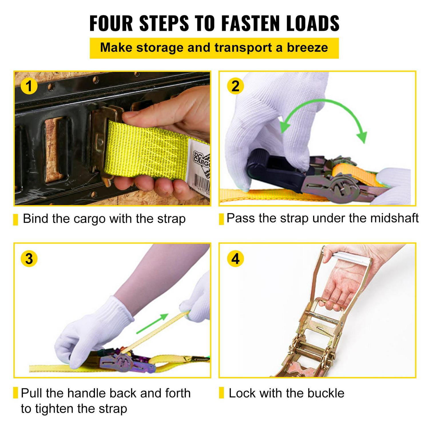 VEVOR E-Track Ratchet Strap, 8 Pack 2" x 15' E Track Straps 4400 lbs Breaking Strength, w/ Polyester Webbing & Spring Fitting & Ratchets, Durable Tie-Downs for Motorcycles, Tire, Trailer Loads - Image 6