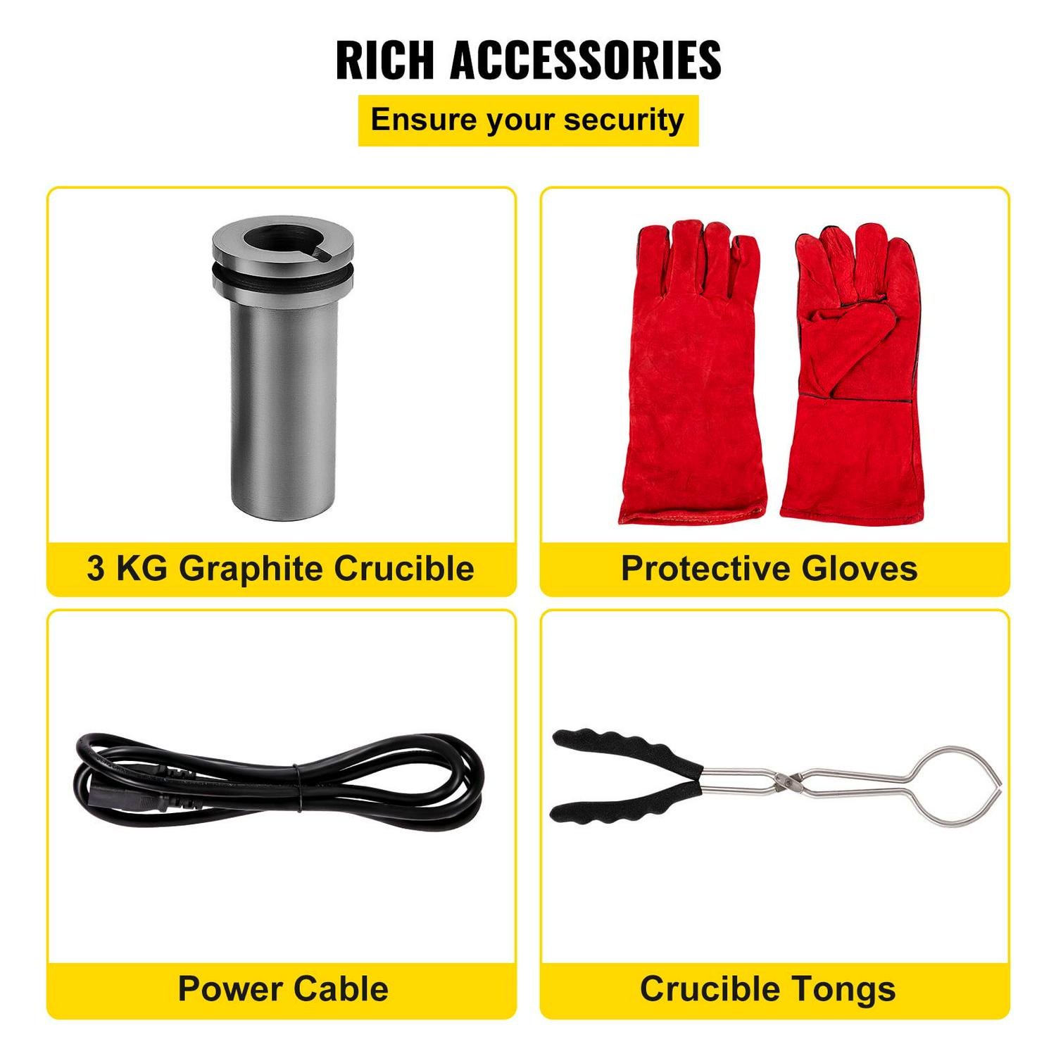 VEVOR Electric Melting Furnace, 3kg Digital Electric Melting Furnace, 1750w 1150℃/2102 ℉ Gold Smelter Furnace W/ Graphite Crucible Casting Refining Jewelry Precious Metals Gold Silver Copper Aluminum - Image 6