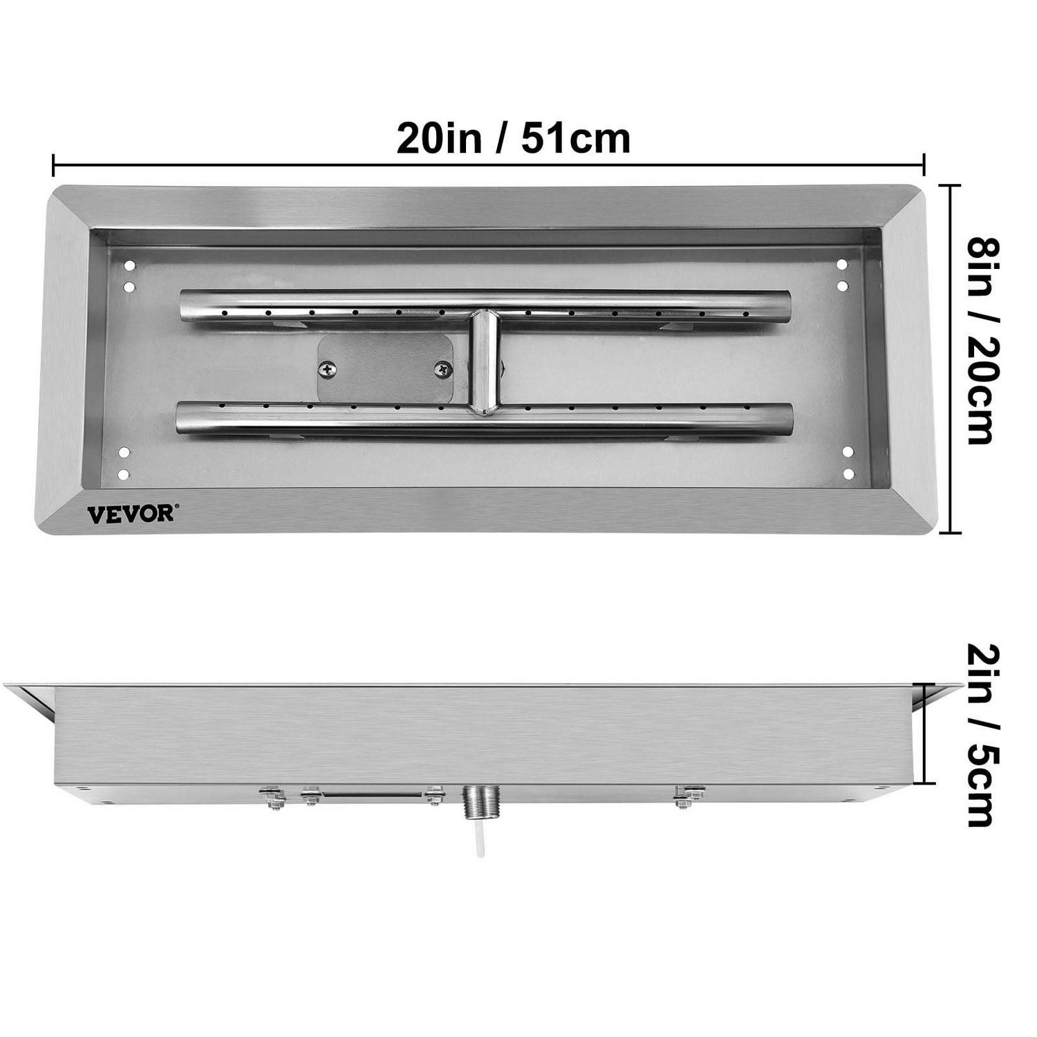 VEVOR Fire Pit Pan 20 x 8 inch, Stainless Steel Rectangular Fire Pit Pan and Burner, Built-in Fire Pit Pan with H-Burner, 70K BTU,Silver - Image 7