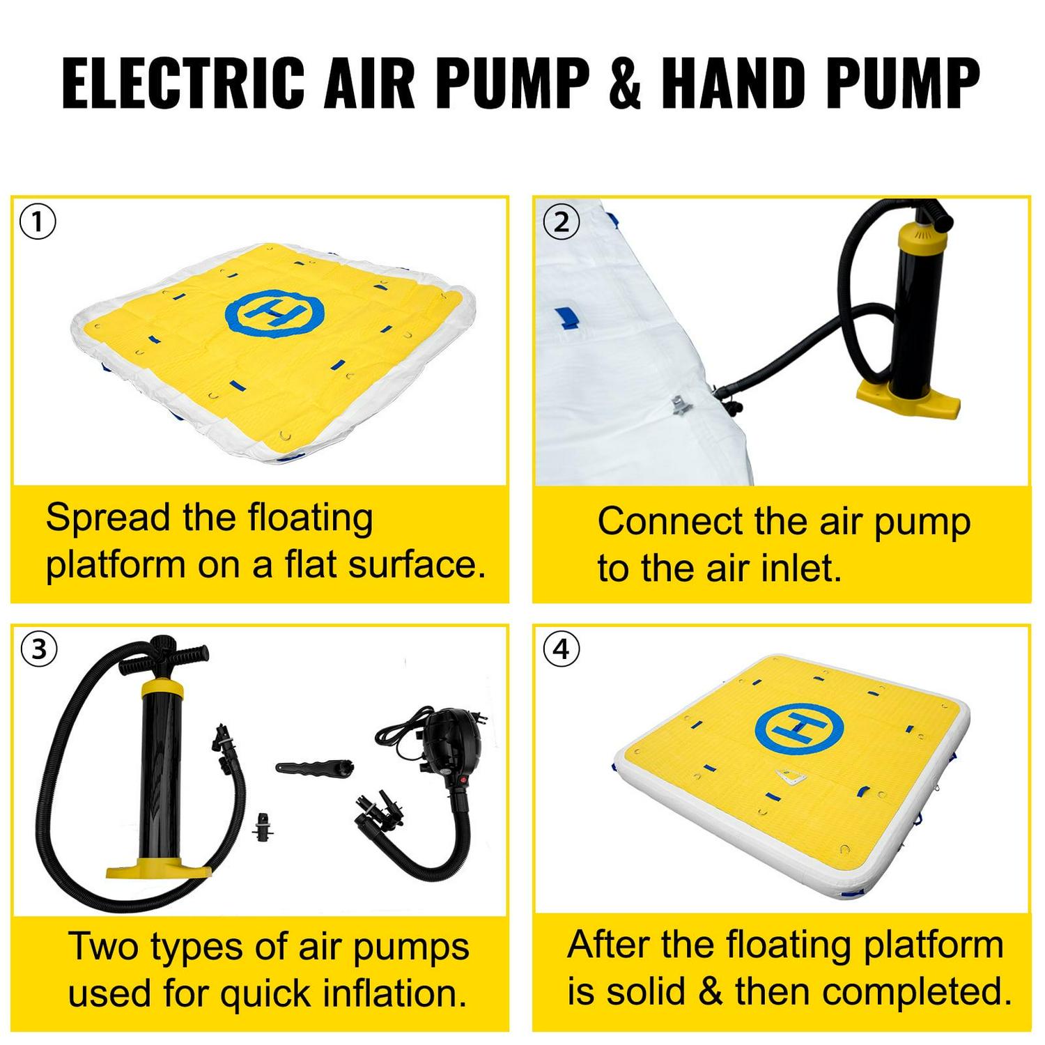 VEVOR Floating Dock 7'x7'x6' Inflatable Dock, 4-6 Person Inflatable Floating Platform w/ Electric Air Pump&Hand Pump - Image 6