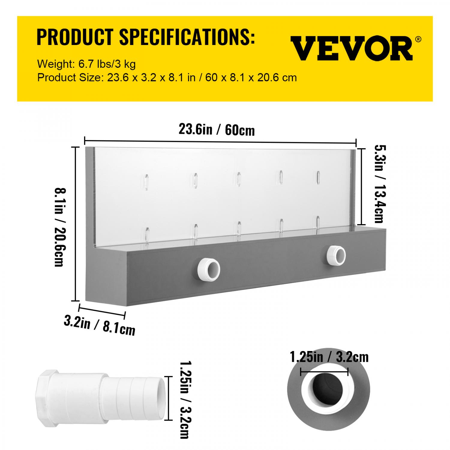 VEVOR Pond Decor Fountain Spillway with LED Lights, Includes Remote, 23.6x3.2x8.1 inch, 6.7 lb - Image 7