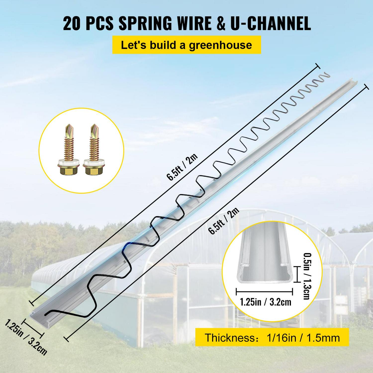 VEVOR Greenhouse Wire and Channel,6.56ft Wiggle Wire and Lock Channel,20 Packs PE Coated Spring Wire & Aluminum Alloy Channel for Growing Flowers, Vegetables, Breeding - Image 2