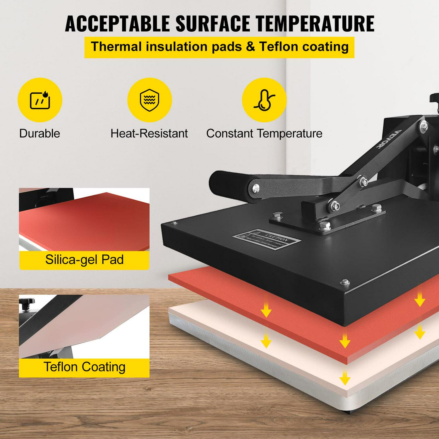 VEVOR Heat Press Machine, 16 x 20 in / 40 x 51 cm, Clamshell Sublimation Transfer Printer Teflon Coated, Digital Precise Heat Control, Silica-gel Sponge Powerpress for T-shirt Bag Pad Pillow - Image 5