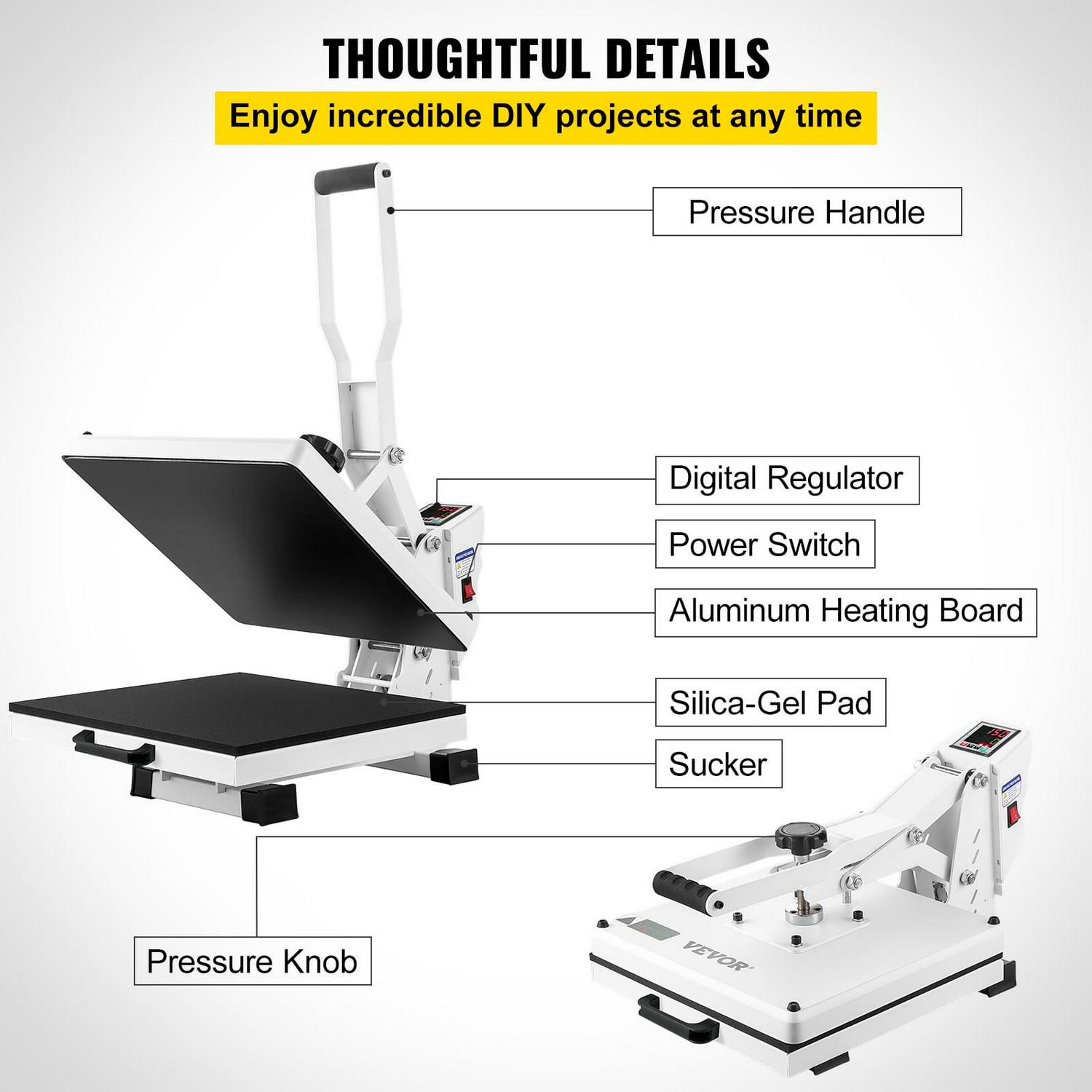 BENTISM Heat Press Machine, 15"x15" Swing Away T Shirt Pressing Machine Multifunction, High Pressure Heat Press Machine, Power Digital Industrial Sublimation Printer for Heat Transfer Viny - Image 6