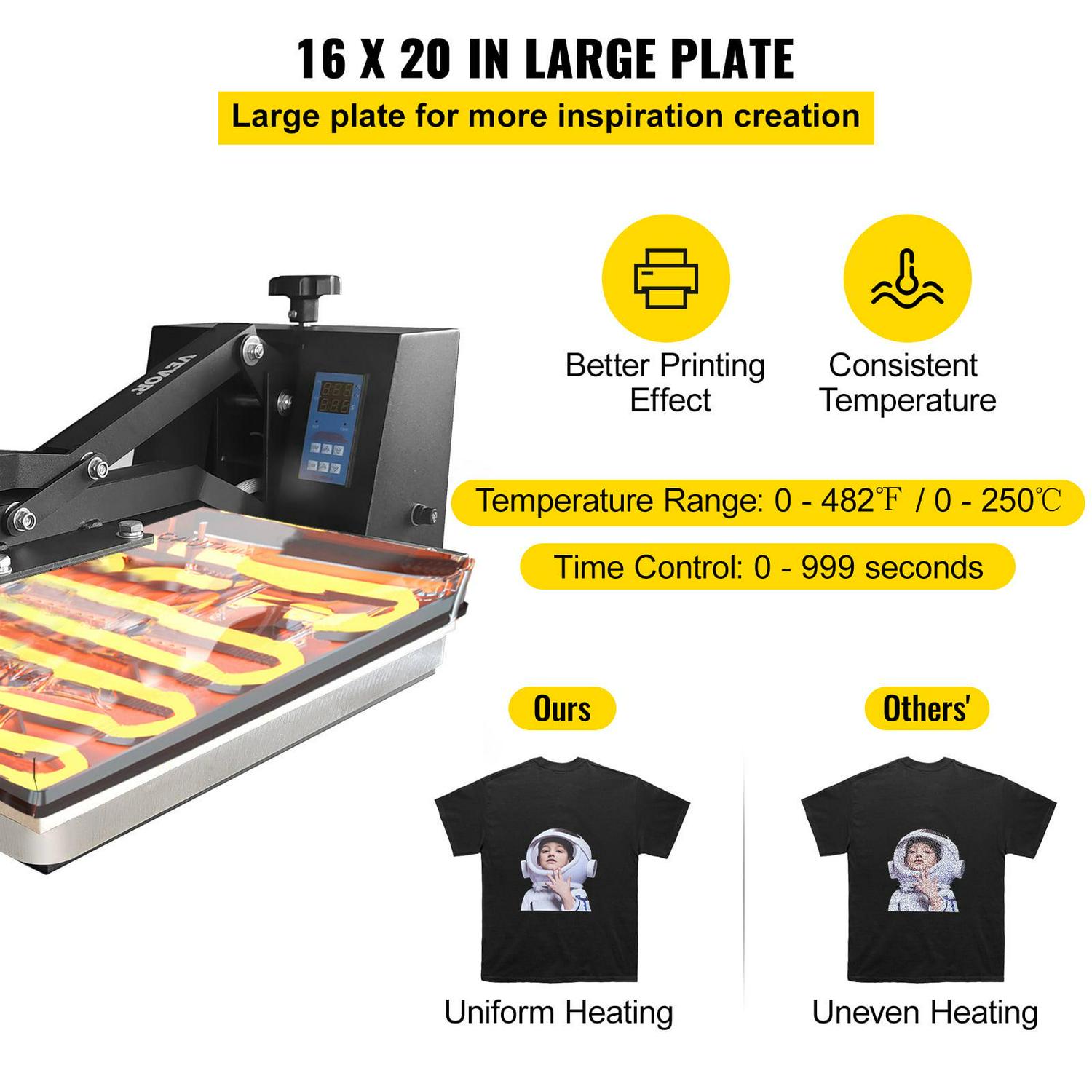 VEVOR Heat Press Machine, 16 x 20 in / 40 x 51 cm, Clamshell Sublimation Transfer Printer Teflon Coated, Digital Precise Heat Control, Silica-gel Sponge Powerpress for T-shirt Bag Pad Pillow - Image 3