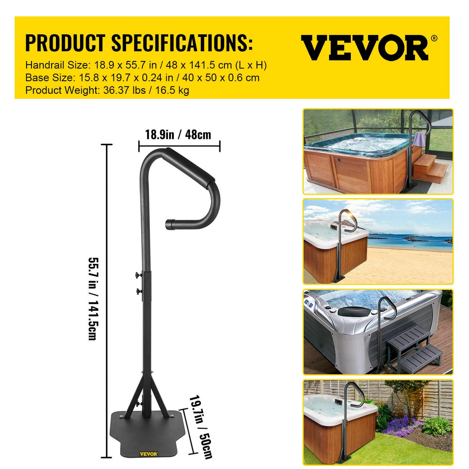 VEVOR Hot Tub Handrail, 56" Spa Side Handrail with Slide-under Mount Base, 600 LBS Load Spa Step Hot Tub, Stainless Steel Spa Side Step, Spa Side Under Mount Rail with Sensor Light for Indoor, Outdoor - Image 7