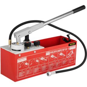 VEVOR Hydrostatic Pressure Test Pump, Test Up to 25 bar/2.5 MPa, 3.2 Gallon Tank, Hydraulic Manual Water Pressure Tester Kit w/ Two Unit Gauge & R 1/2" Connection, for Pipeline Fluid Pressure Testing