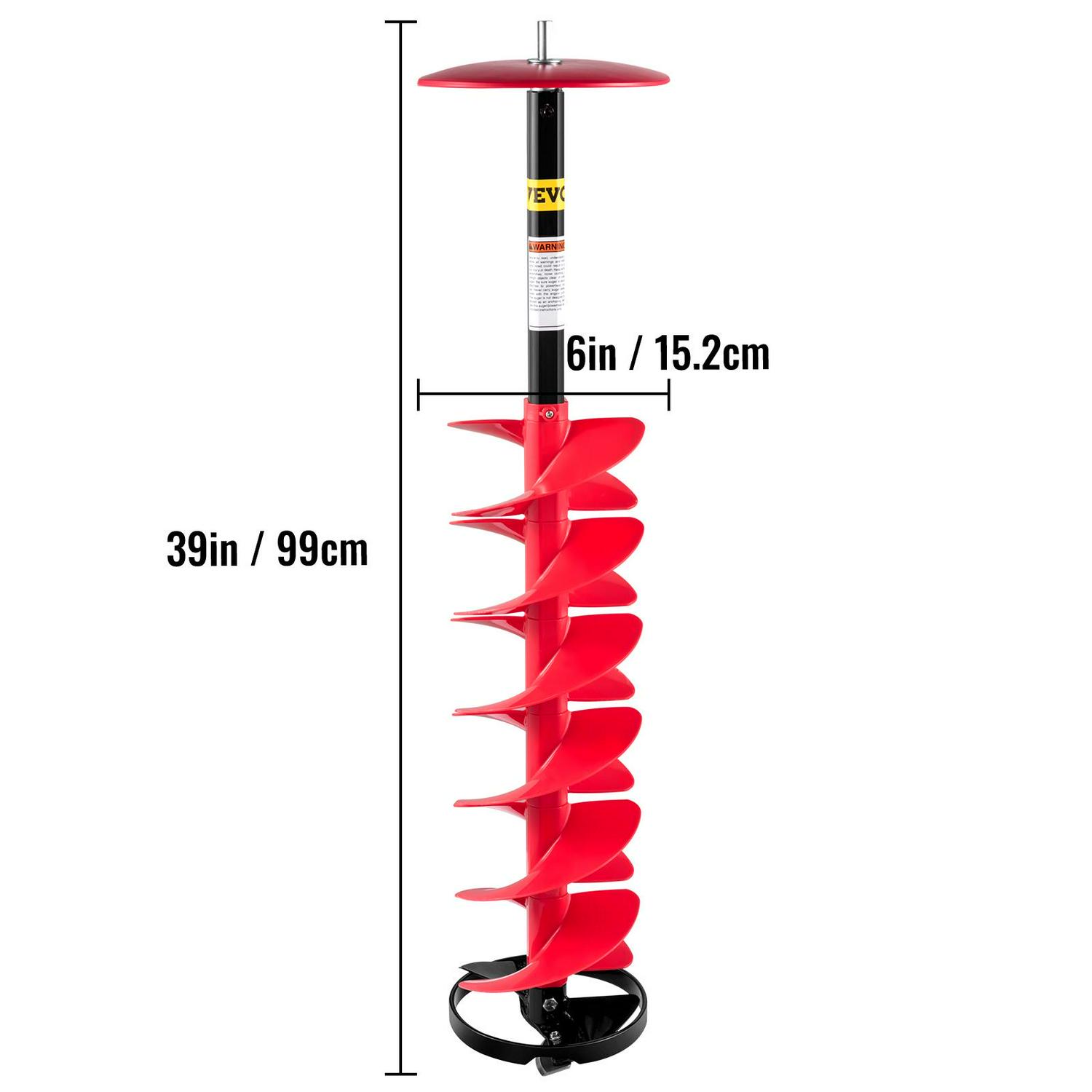 VEVOR Ice Drill Auger, 6'' Diameter Nylon Ice Auger, 39'' Length Ice Auger Bit,Auger Drill with 11.8" Extension Rod,Auger Bit w/ Drill Adapter,Top Plate & Blade Guard for Ice Fishing Ice Burrowing Red - Image 8