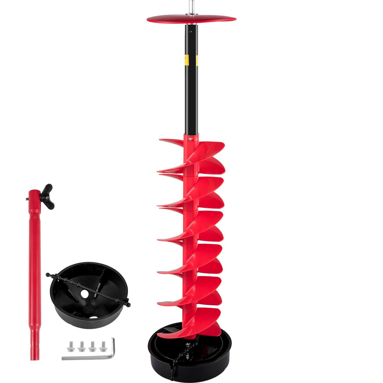VEVOR Ice Drill Auger, 6'' Diameter Nylon Ice Auger, 39'' Length Ice Auger Bit,Auger Drill with 11.8" Extension Rod,Auger Bit w/ Drill Adapter,Top Plate & Blade Guard for Ice Fishing Ice Burrowing Red - Image 9