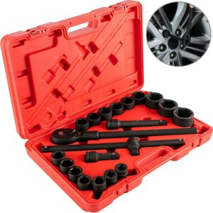 VEVOR Impact Socket Set 3/4 inches 21 Piece Standard Impact Sockets, Socket Assortment 3/4 inches Drive Socket Set Impact Standard SAE Sizes 3/4 inches to 2inches Includes Adapters and Ratchet Handle