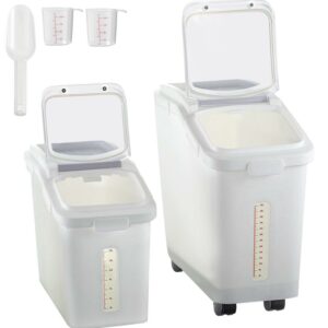 VEVOR Ingredient Storage Bin, 11.4+5.8 Gallon Capacity Shelf Ingredient Bin, 420 Cup Flour Bins on Wheels Commercial Prosave Shelf-storage Ingredient Bin with Lid and Scoop Rice Bin for Kitchen White