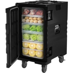VEVOR Insulated Food Pan Carrier 109 Qt Hot Box for Catering, LLDPE Food Box Carrier with Double Buckles, Front Loading Food Warmer with Handles, End Loader with Wheels for Restaurant, Canteen, Etc.
