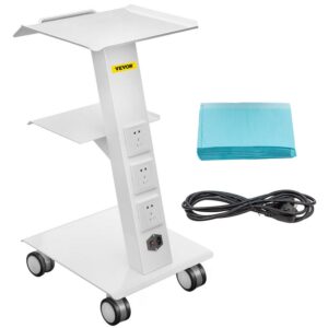 VEVOR Lab Trolley, Rolling Lab Cart w/ Built-in Socket, 3 Layers Tray Rolling Clinic Cart, 360° Silent Rolling Wheels w/ Foot Brake, 88 lbs Weight Capacity Sturdy Steel Frame, for Lab Clinic Salon
