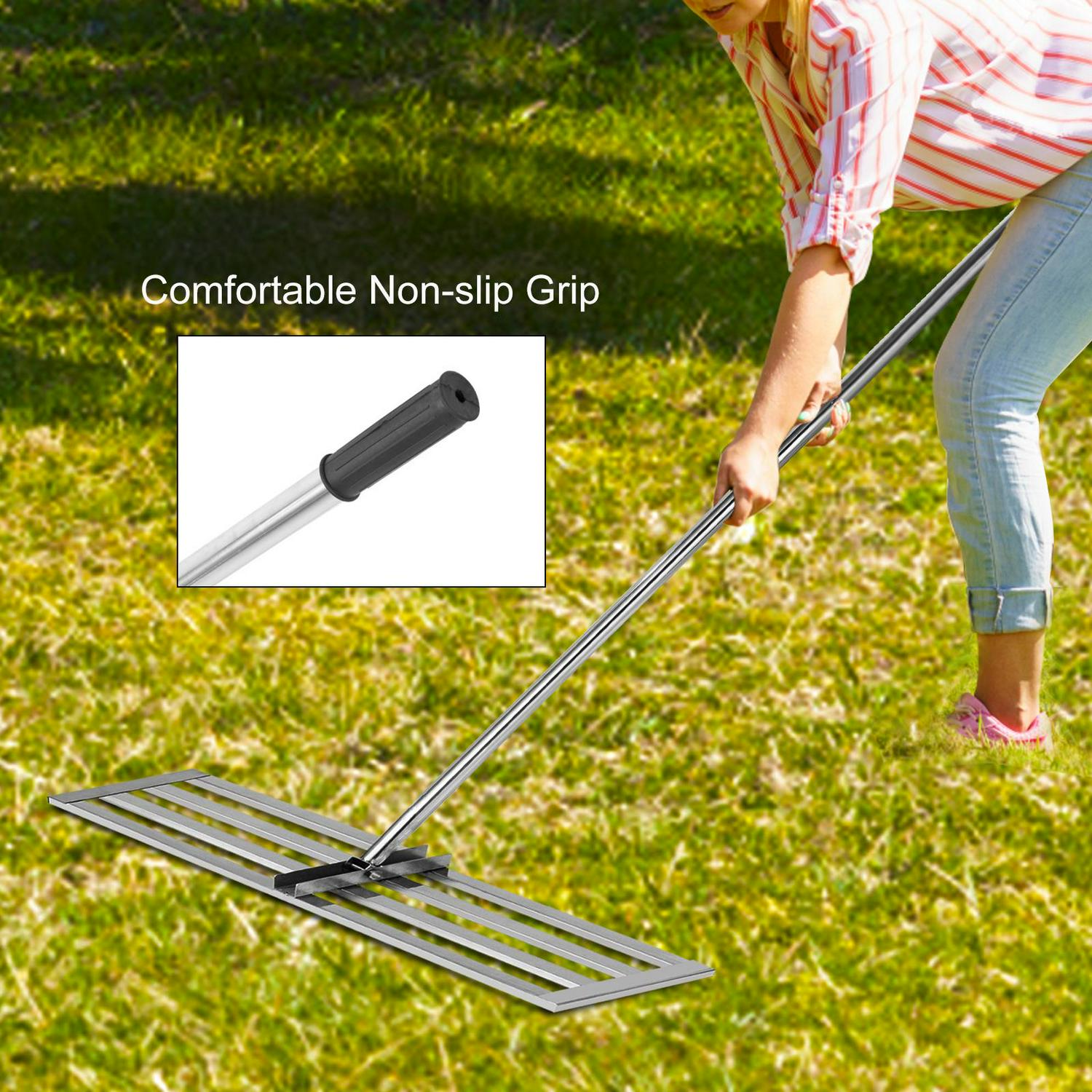 VEVOR Lawn Leveling Rake 17 x 10in Stainless Steel Lawn Leveler Tool with 77 in Handle Sand Gravel Leveler rake for Yard Garden Ground and Golf Lawn - Image 5
