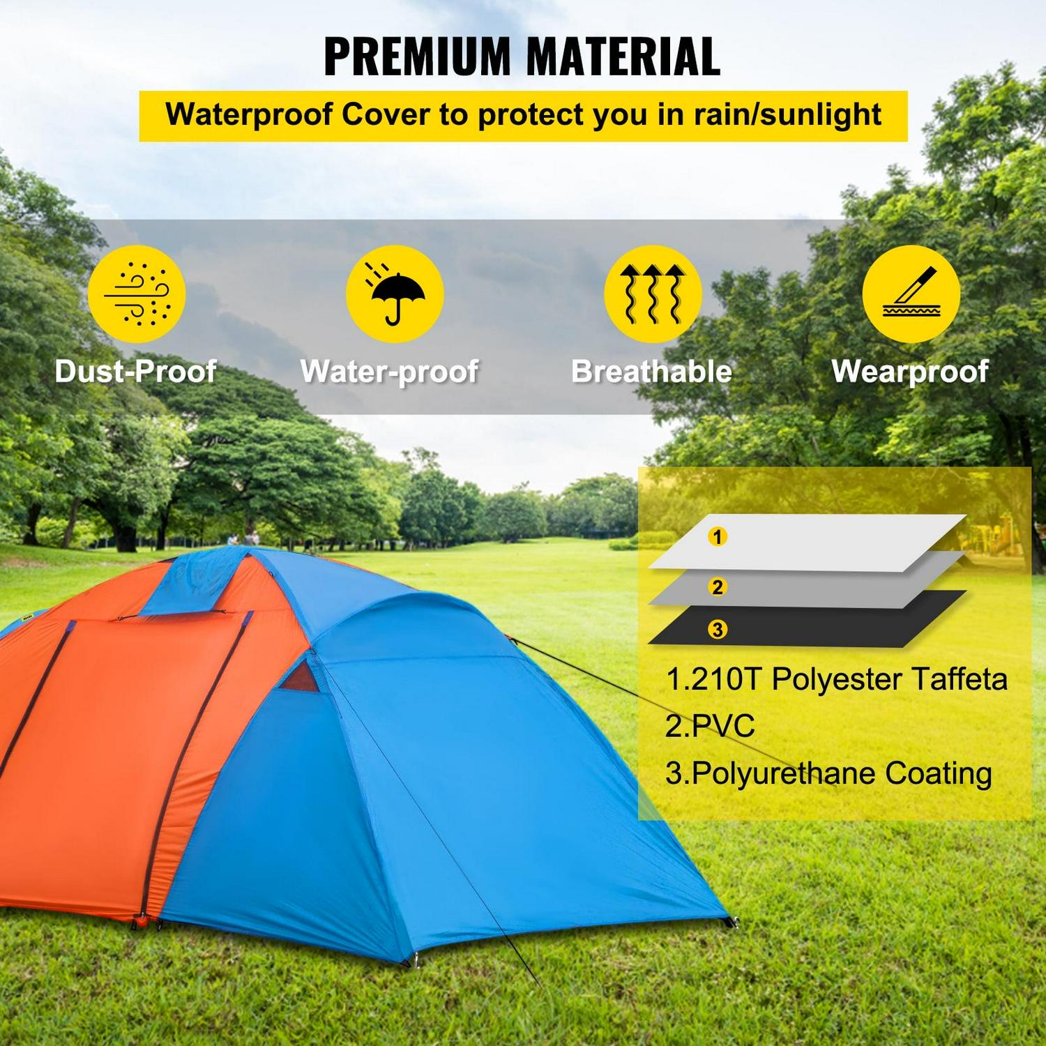 VEVOR Motorcycle Camping Tent 3-4 Person Expedition Touring Waterproof Dome Tent - Image 3