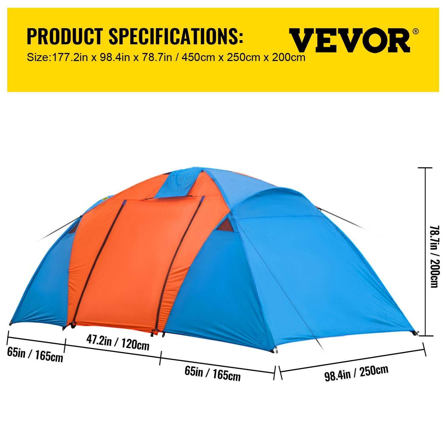 VEVOR Motorcycle Camping Tent 3-4 Person Expedition Touring Waterproof Dome Tent - Image 7