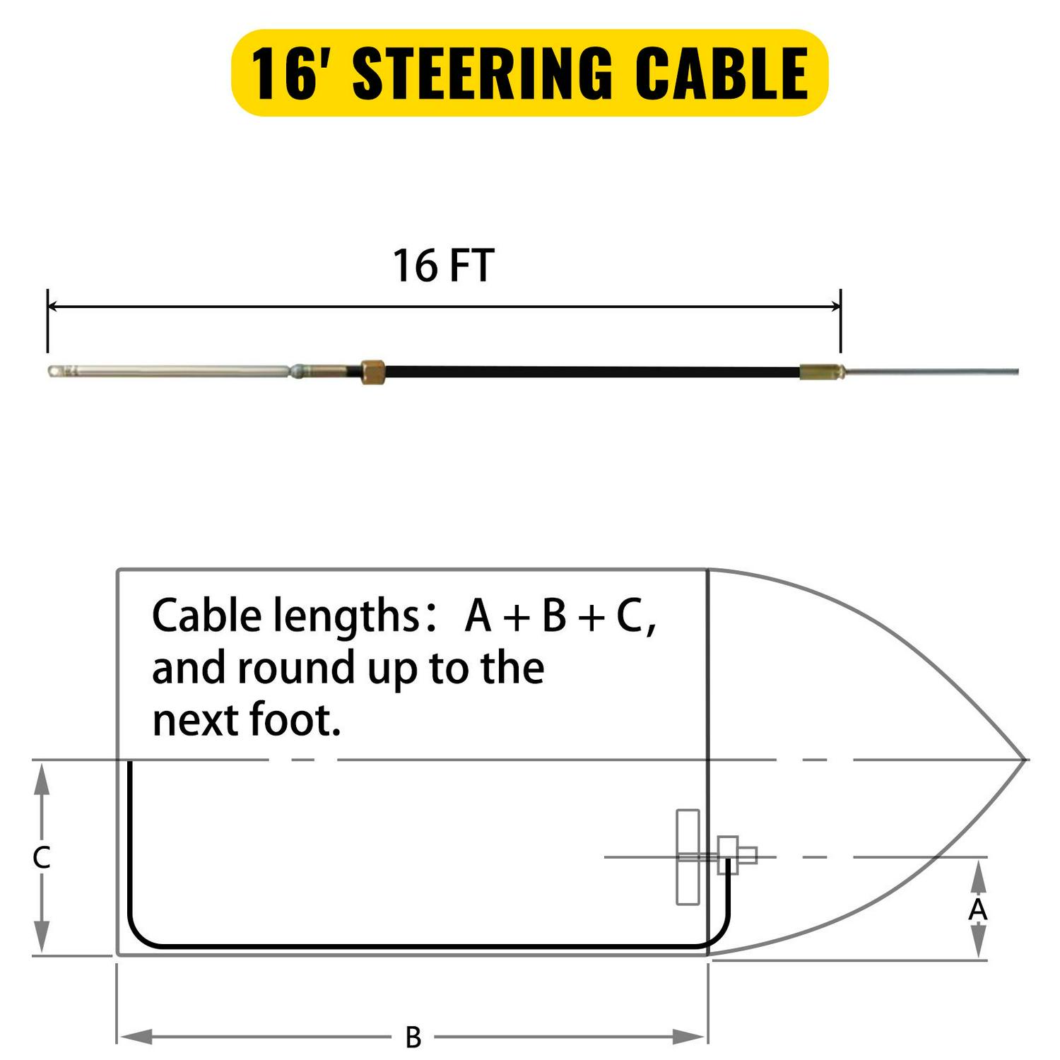 VEVOR Outboard Steering System 10in Steering Cable Marine Steering System 3/4in Steering Shaft with 13.5in Wheel Marine Steering Kit for Yachts and Waterborne Vehicles - Image 3